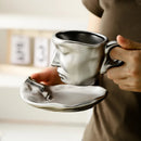 Axyaa Silver Ceramic Kissing Couple Coffee Cup Abstract Art Figure Office Mug