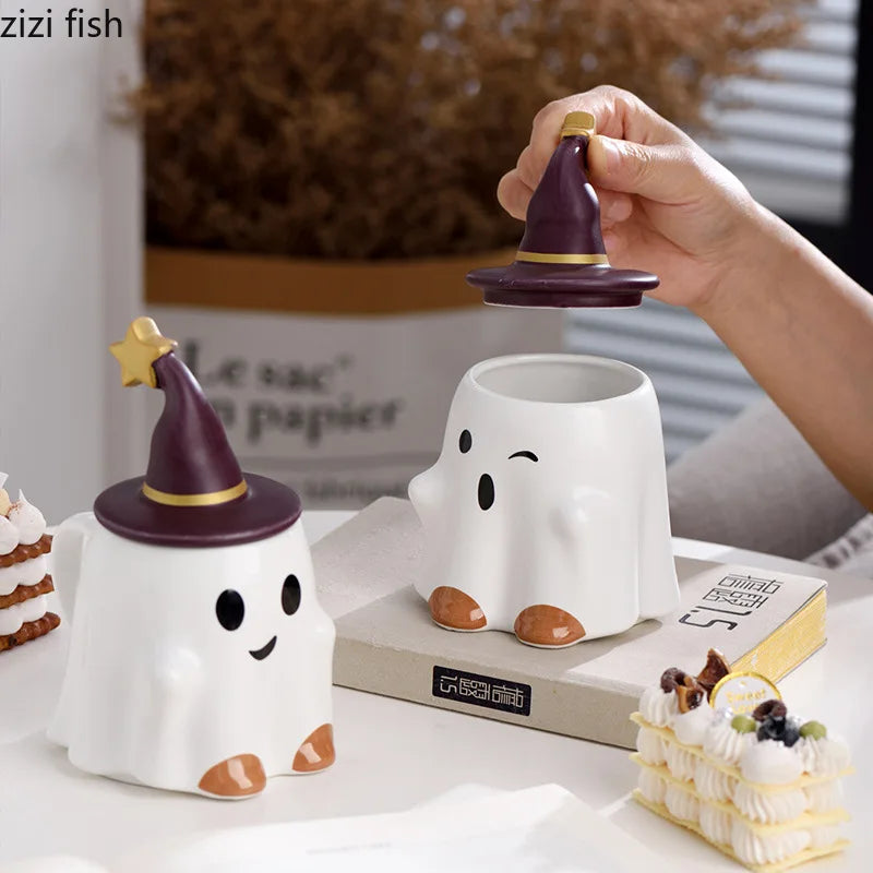 Axya Cute Ghost Ceramic Mug with Cover - Halloween Easter Gift