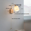 Axyaa Rotatable Walnut LED Wall Sconce White Glass Bedside Lamp