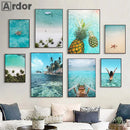 Axyaa Seaside Coconut Tree Canvas Painting: Nordic Beach Wall Art Print