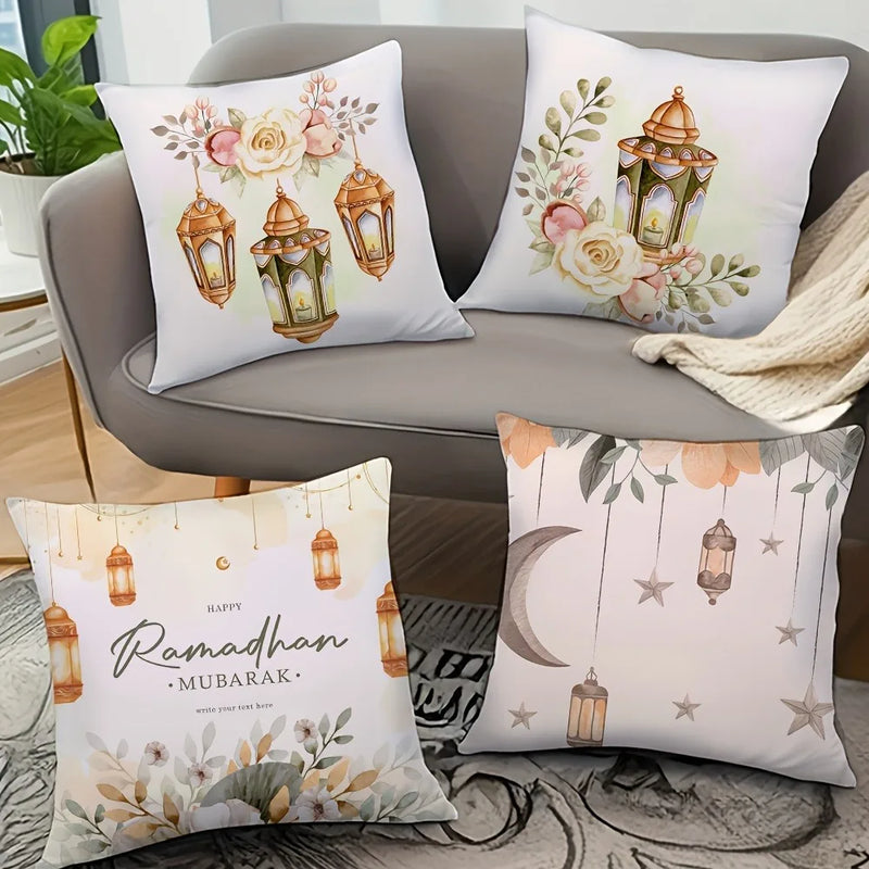 Ramadan Mubarak Pillowcase by Axyaa: Fasting Lamp & Crescent Moon Design
