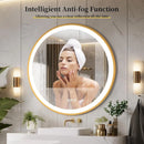 Axyaa Round LED Wall Mirror Gold Frame Anti-fog 3 Color Memory