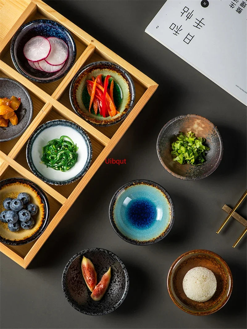 Axya Ceramic Plate Round Disc Sauce Bottle Soy Sauce Tray Condimemt Bottle