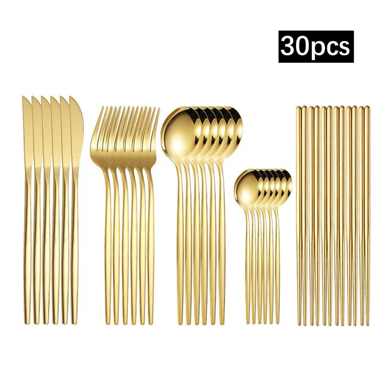 Axyaa 6pcs/30pcs Golden Stainless Steel Cutlery Set