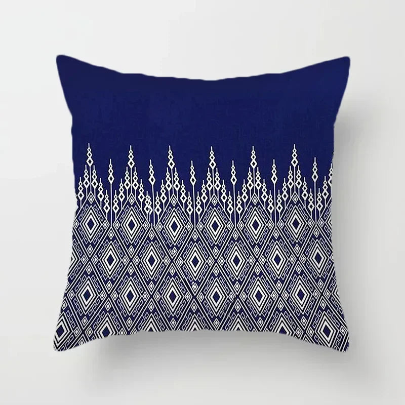 Axyaa Blue Geometric Floral Printed Pillow Case - Soft Cushion Cover