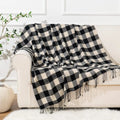 Axyaa Orange Plaid Cashmere Throw Blanket with Tassels