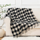 Axyaa Orange Plaid Cashmere Throw Blanket with Tassels