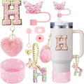Axyaa 9-Piece Accessory Set for Stanley Cup: Butterfly Straw, Cover, Cap, Boot, Charm, Initials