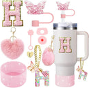 Axyaa 9-Piece Accessory Set for Stanley Cup: Butterfly Straw, Cover, Cap, Boot, Charm, Initials