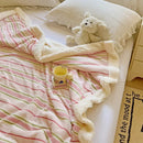 Axyaa Striped Milk Fleece Double Blanket: Warm & Thick Coral Fleece Nap Blanket
