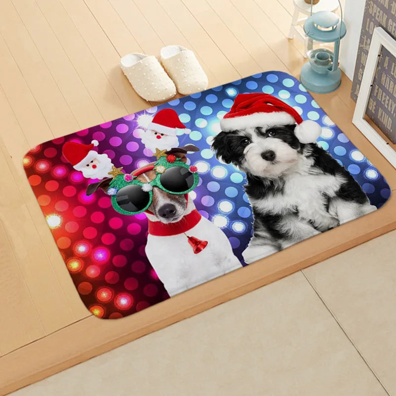 Axyaa Christmas Cat Dog Print Animal Door Mats Non-Slip Floor Home Decoration
