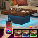 Axyaa LED Square Coffee Table | Rustic Brown & Black | Low Profile Living Room Table