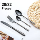 Axyaa 32-Piece Black Stainless Steel Cutlery Set, Elegant Dinnerware Kit