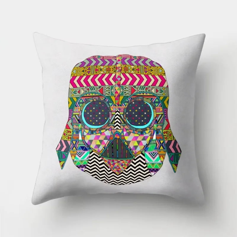 Axyaa Retro Cityscape Gramophone Guitar Drum Camera Print Cushion Cover