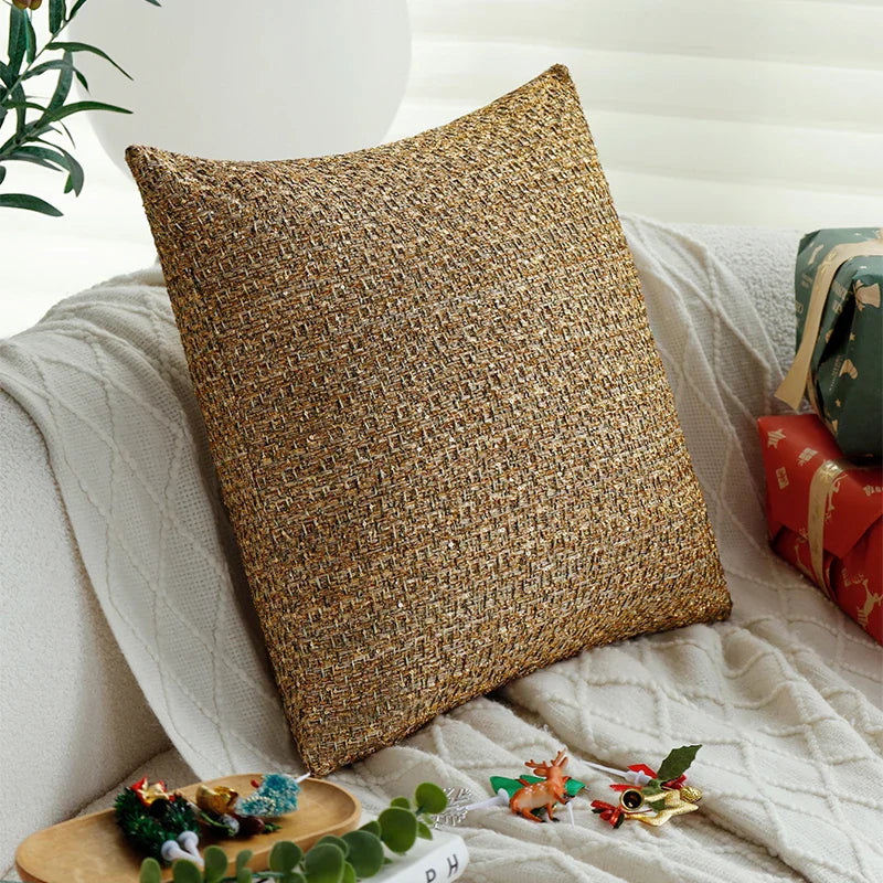 Axyaa Christmas Yarn-dyed Gold Wool Knitted Cushion Cover for Room Decoration