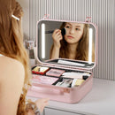 Axyaa LED Makeup Case with Mirror - Portable Beauty Organizer, 3 Light Settings