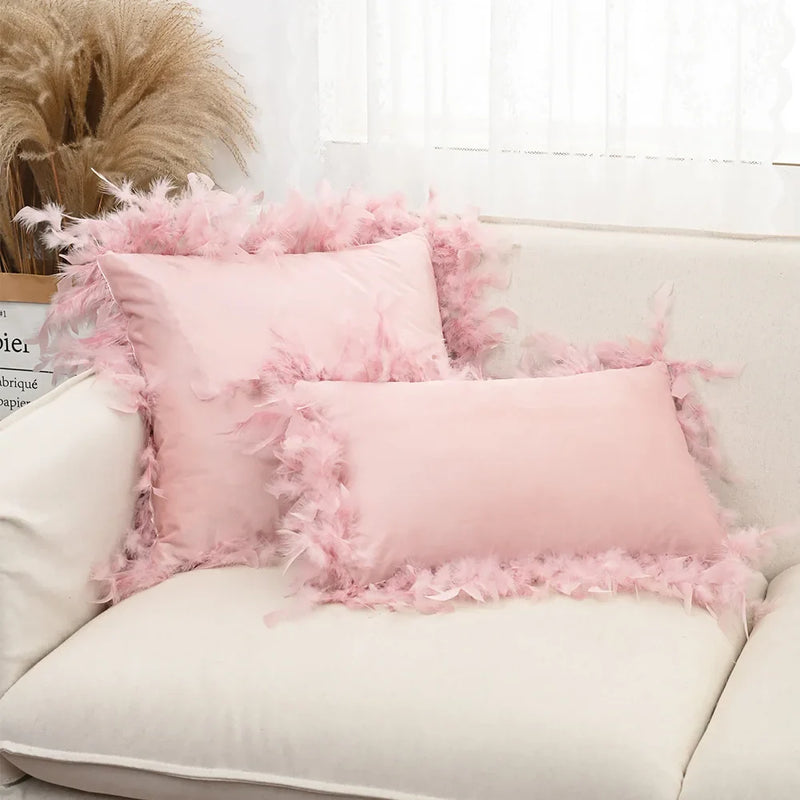 Axyaa Velvet Faux Feather Cushion Cover Soft Home Decor Pillow Cover Living Room
