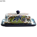 Axya Hand-painted Ceramic Butter Plate with Lid Butter Box Dim Sum Plate