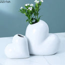 White Ceramic Heart Vase Axyaa Desktop Decor Hydroponic Dried Flower Arrangement