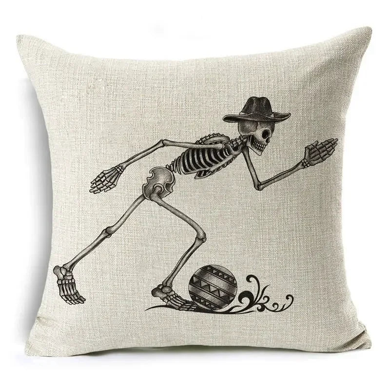 Axyaa Bone Cartoon Cushion Cover - Halloween Themed Decorative Pillow Case