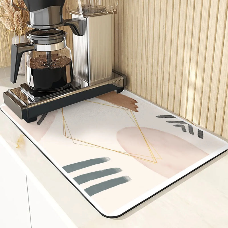 Axyaa Diatomite Kitchen Mat: Flowers Pattern Table Decor & Cup Holder