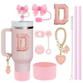 Axyaa 10-Piece Cup Accessories Set with Straws, Brush, Flower Charm, & Spill-Proof Stopper