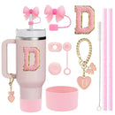 Axyaa 10-Piece Cup Accessories Set with Straws, Brush, Flower Charm, & Spill-Proof Stopper