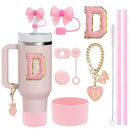 Axyaa Stanley Cup Accessories Set with Straw, Brush, Flower Charm, Stopper, and Boot.