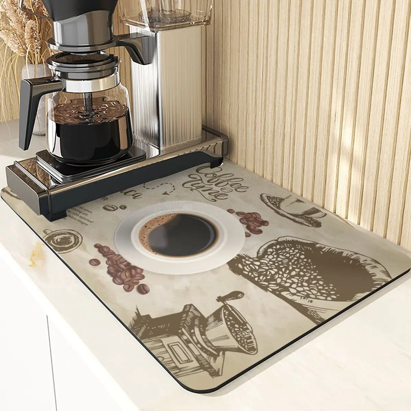 Axyaa Coffee Pattern Placemats Set for Table Cups Coaster Drainer Diatomaceous Earth Mat