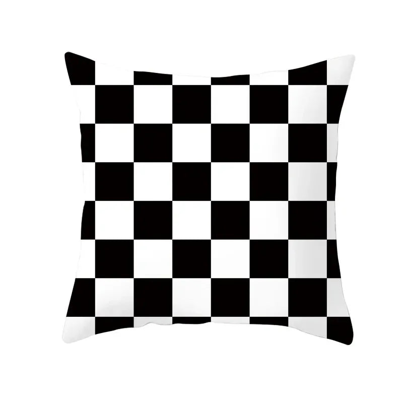 Axyaa Black & White Plaid Wave Stripe Checkerboard Print Throw Pillow Case