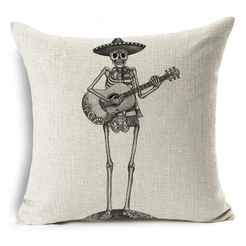Axyaa Bone Cartoon Cushion Cover - Halloween Themed Decorative Pillow Case