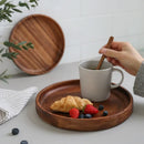 Axya Solid Wood Round Tray for Fruits, Tea Cups, and Tableware