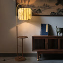 Axyaa Retro Wooden Storage Rack Floor Lamp Integrated LED for Living Room, Office