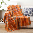 Axyaa Orange Plaid Cashmere Throw Blanket with Tassels
