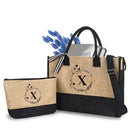 Axyaa Trendy Letter Print Jute Tote Bag Set, Large Waterproof Zipper Shoulder Bag