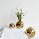 Golden Ball Ceramic Vase by Axyaa: Elegant Home Decor, Artistic Flower Pot, Hydroponic Art Ornament.