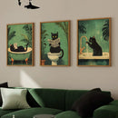 Funny Black Cat Wall Art Canvas Print by Axyaa - Retro Animal Toilet Poster