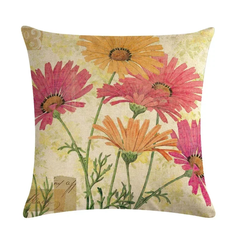Axyaa Retro Plant Flower Linen Pillowcase 45*45cm