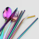 Axyaa Stainless Steel Dinnerware Set with Reusable Straw, Cutlery, Knife, Spoon, Fork, Chopsticks