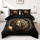 Axyaa Celestial Golden Sun Moon Stars Bedding Set with 2 Pillowcases