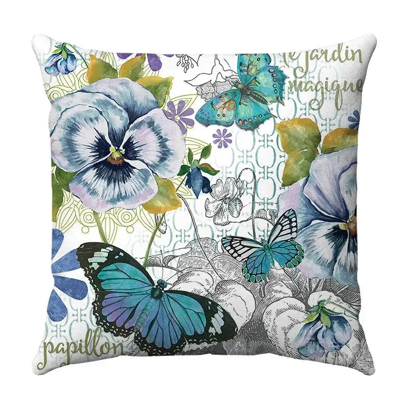 Axyaa Butterfly Print Cushion Cover 45x45cm - Farmhouse Stylish Home Decor Pillow Cover