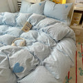 Axyaa Soft Cotton 4-Piece Bed Sheet & Duvet Set, Japanese Style, Solid Color