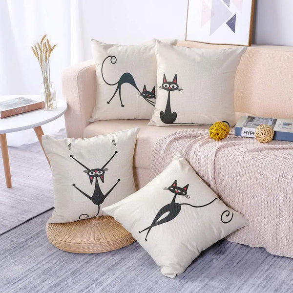 Axyaa Vintage Black Cat Cushion Cover - Cozy Home Decor Accent