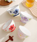 Axyaa Ceramic High Foot Rice Bowl Relief Underglaze Color High Dessert Salad Bowl