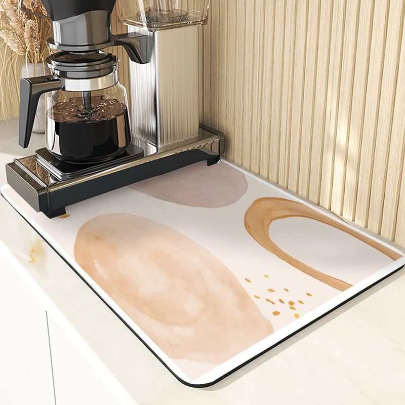Axyaa Diatomite Kitchen Mat: Flowers Pattern Table Decor & Cup Holder