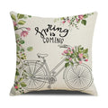 Axyaa Spring Flowers Linen Pillowcase: Bike Truck Print Cushion Cover 45x45CM