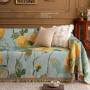 Axyaa Retro Oil Painting Design Sofa Cover with Tassels for Home Decor