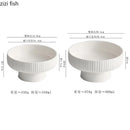 Axyaa White Striped Ceramic Dessert Sushi Plate Set of 4