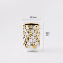 Axyaa Geometric Gold Leaf Ceramic Vase with Hand-Applique, Home Decor Accessory