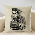 Axyaa Motorcycle Pattern Cushion Cover 45x45cm - Black and White Design